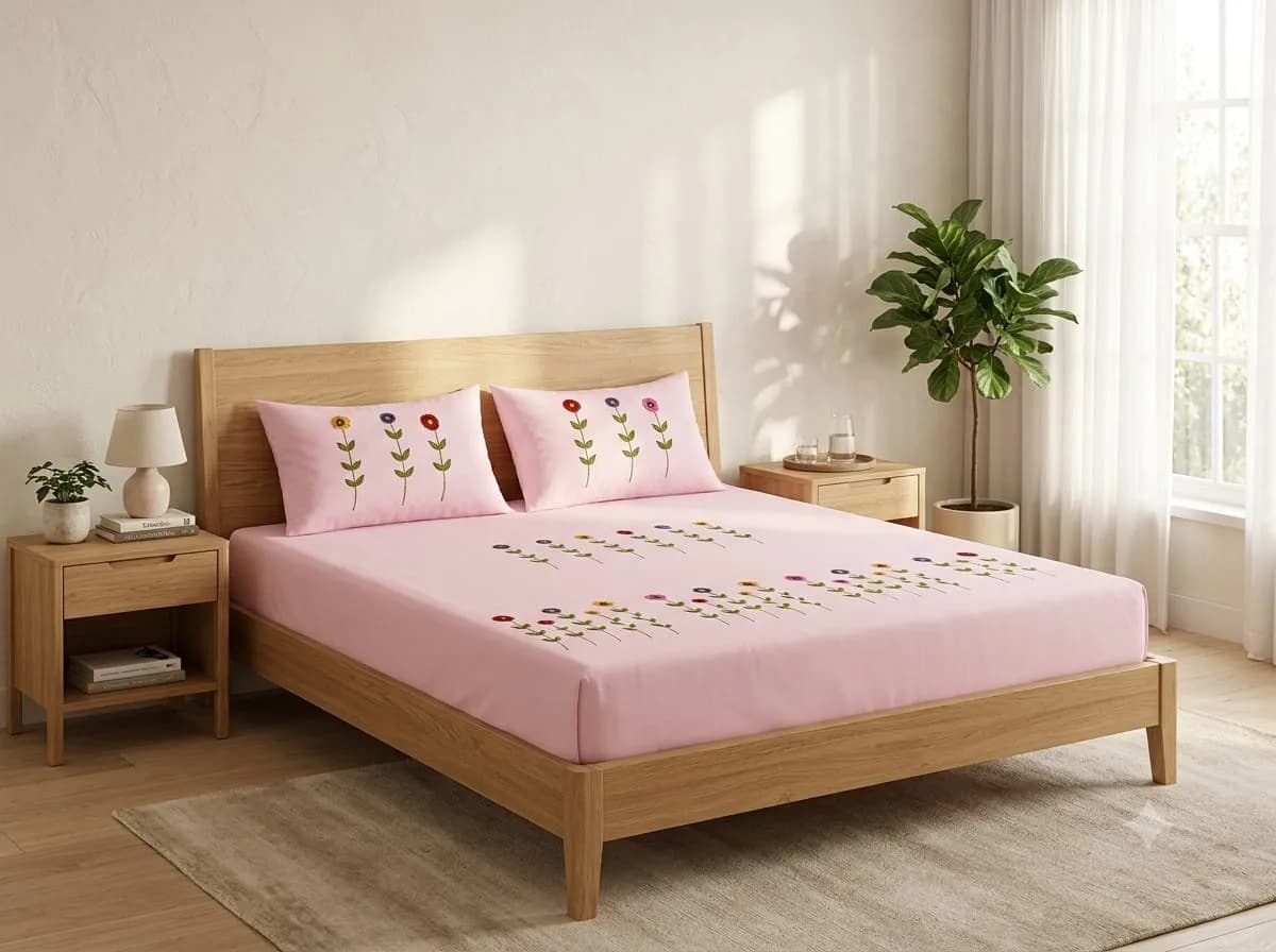 pink floral bed sheet